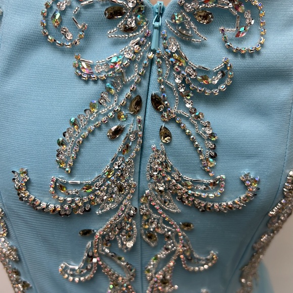 Montage by MON Cheri mermaid mock neck embroidered low back long gown - Picture 11 of 16